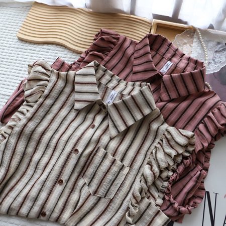 [Bizheng] 2025 summer new product Korean version POLO collar temperament retro striped versatile sleeveless shirt women 4384
